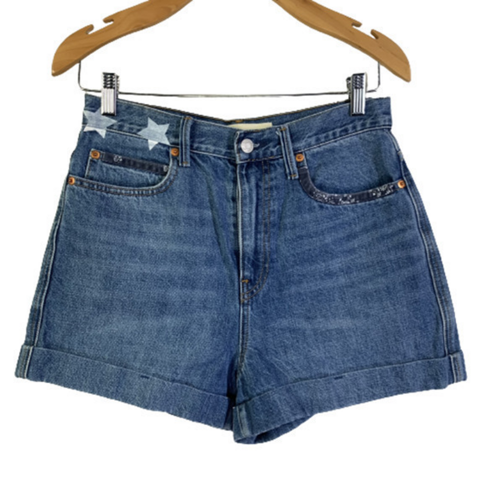 GAP Blue Denim Super High‎ Rise Stars & Bandana Jean Shorts